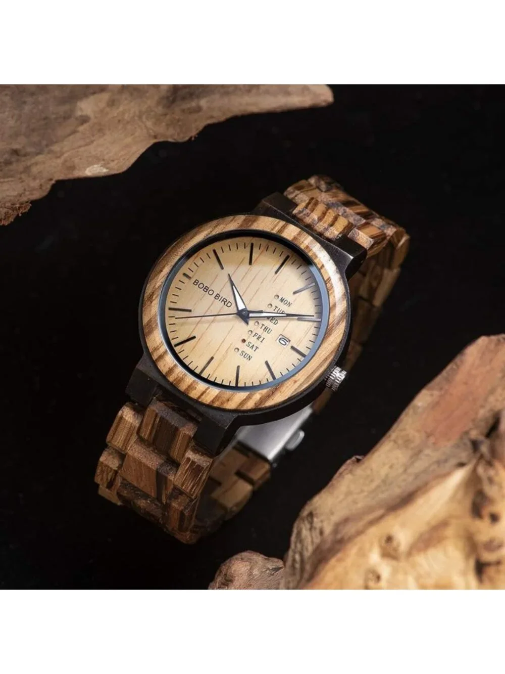Stylish Multi-Functional Zebra Wooden Quartz Watch for Men - Lightweight